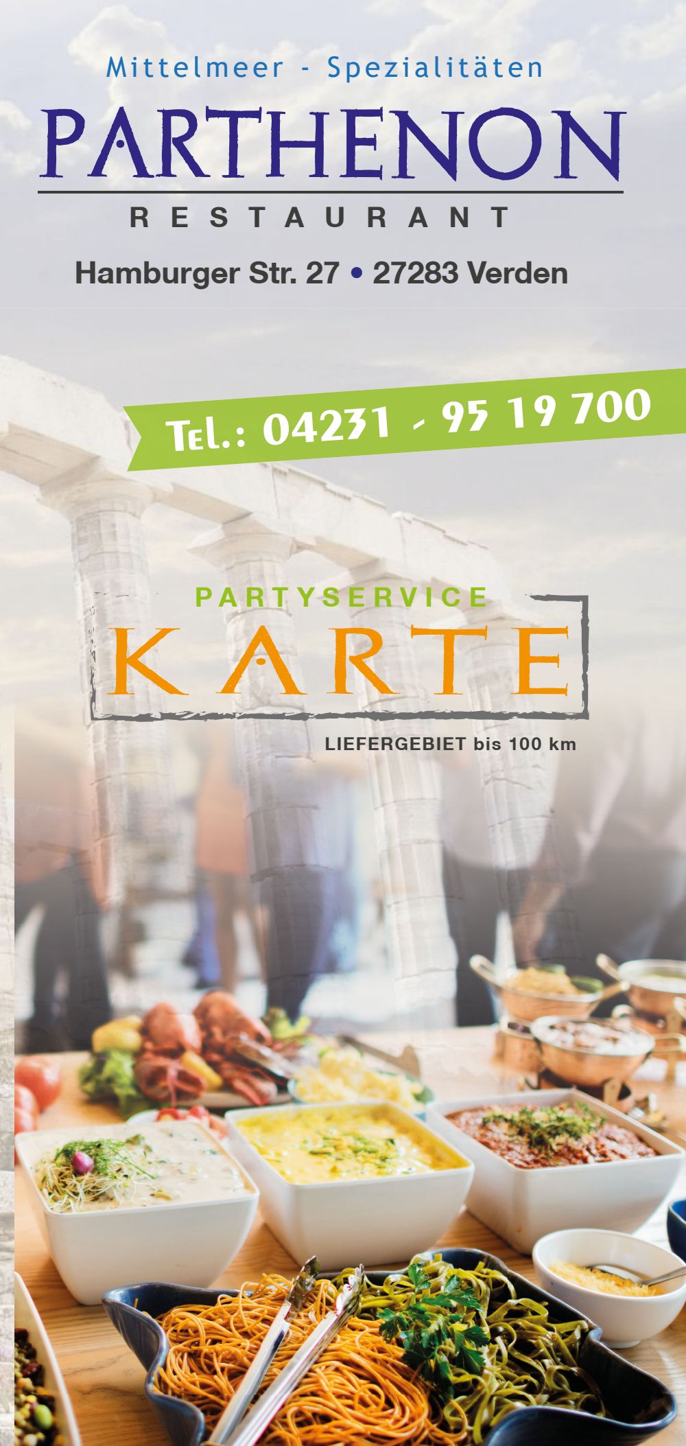 Titelseite der Partyservice-Karte des Restaurant Parthenon
